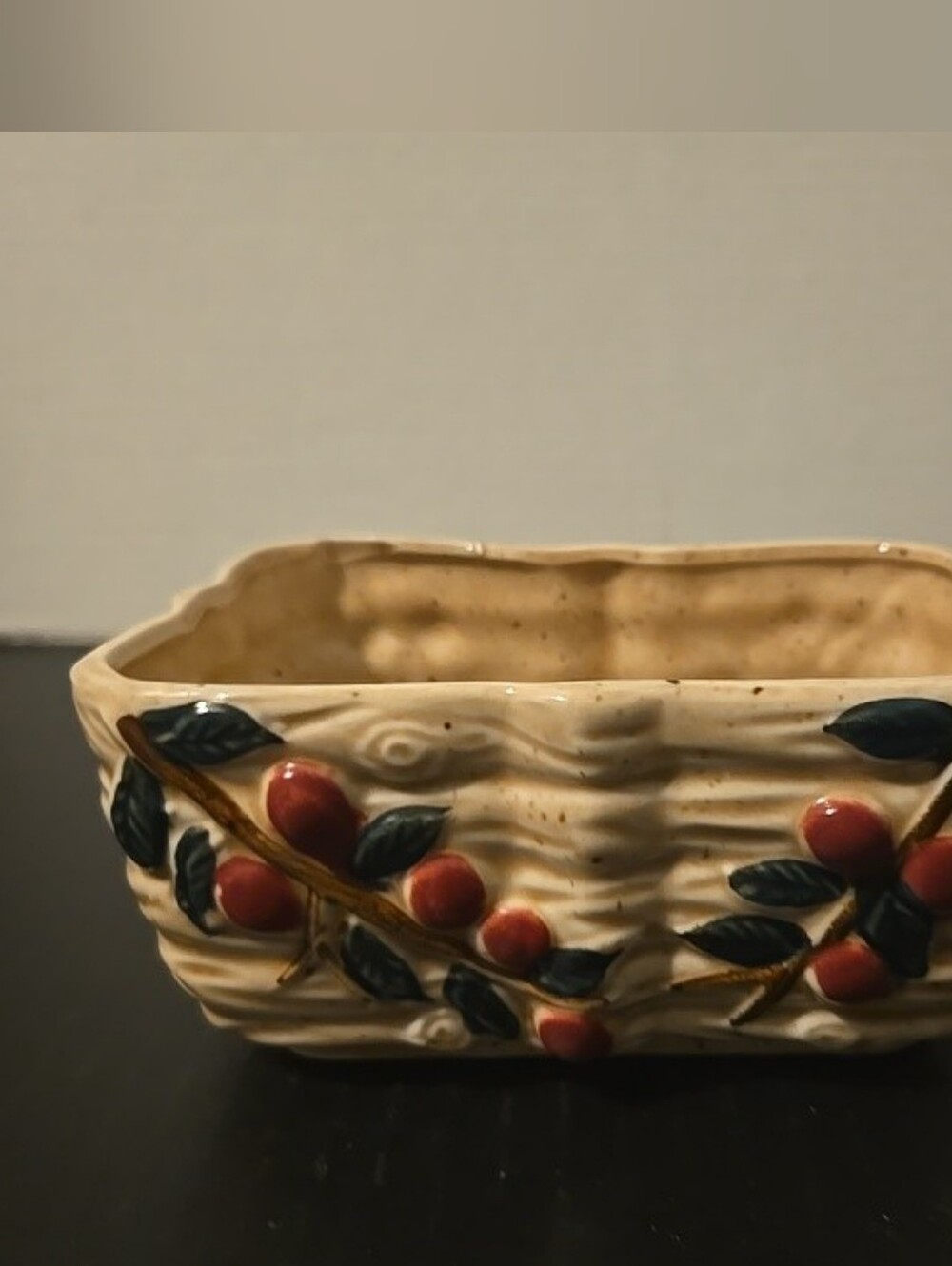 Vintage Small Ceramic Planter Pot Trinket W/Berries Motif Made In Japan